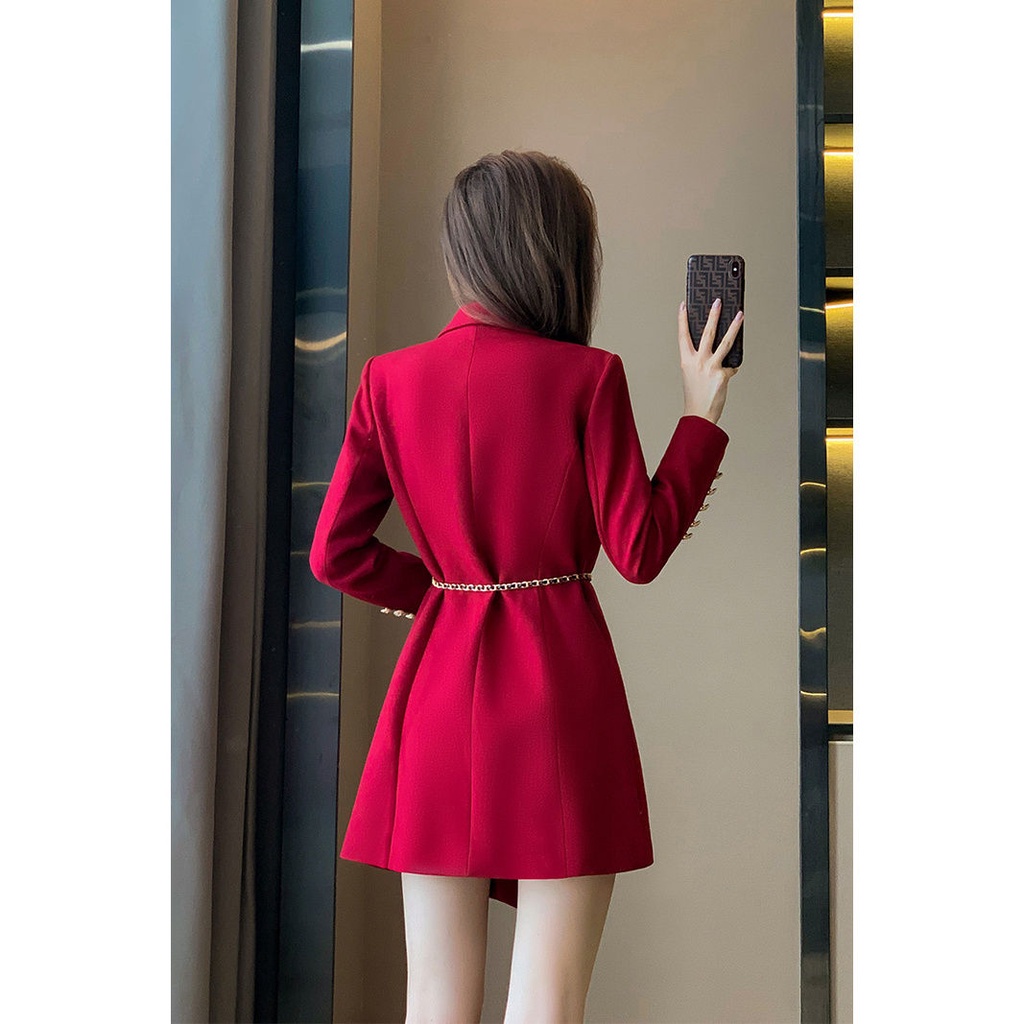 Áo Khoác Blazer Tay Dài Màu Đỏ Phong Cách Pháp Thời Trang Mùa Thu Mới 2023 Cho Nữ