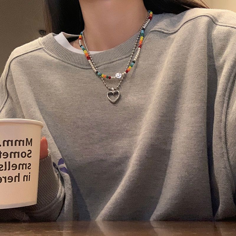 Set 2 Vòng cổ Xếp Chồng Lên Nhau Mặt Cười Màu Sắc Ngọt Ngào Thời Trang Thu Đông