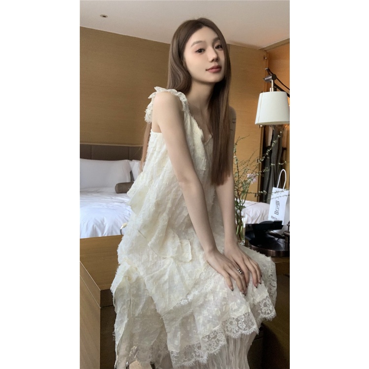 「Nonfatgirl」Đầm Hai Dây Phối Ren Phong Cách Hàn Quốc Thanh Lịch Dành Cho Nữ