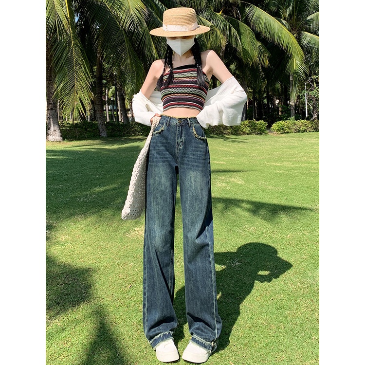 Quần jean dài COZOK ống rộng lưng cao thời trang cá tính trẻ trung