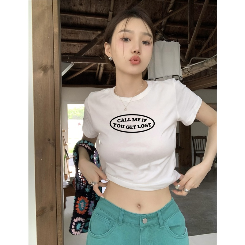 Nrvp [Hàng Có Sẵn] Áo Thun Cotton Tay Ngắn Dáng Ôm In Hình Đồ Họa Độc Đáo Thời Trang Đường Phố Hàn Quốc Dành Cho Bạn Nữ