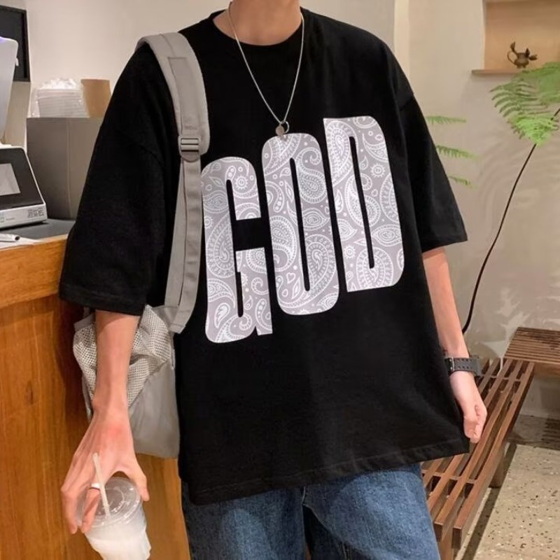 Áo Thun Mùa Hè Dáng Suông Tay Cộc Thoải Mái In Họa Tiết Chữ Có Kích Thước Lớn M-5XL Cho Nam