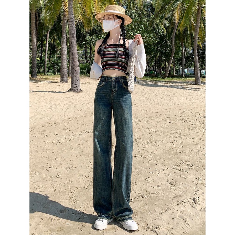 Quần jean dài COZOK ống rộng lưng cao thời trang cá tính trẻ trung
