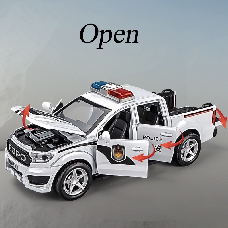 Mô Hình Xe Cảnh Sát Ford Raptor F350 Tỉ Lệ 1 / 32 Bằng Hợp Kim Kẽm Có Đèn Và Âm Thanh