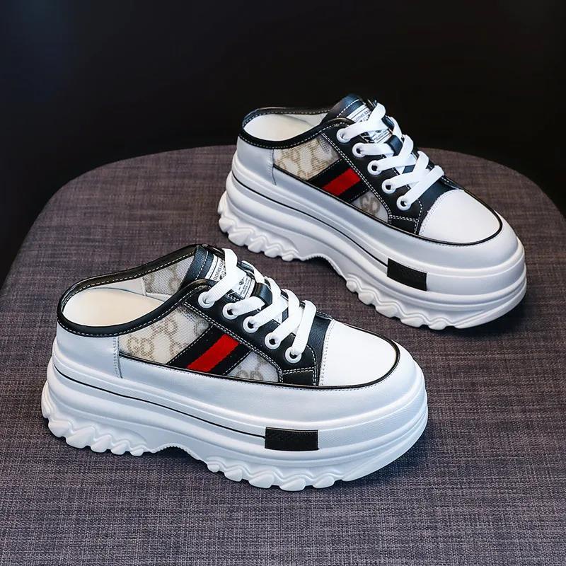 Dép Quai Ngang Vải Canvas Phối Lưới Thoáng Khí Thời Trang Mùa Hè Phong Cách Mới Cho Nữ