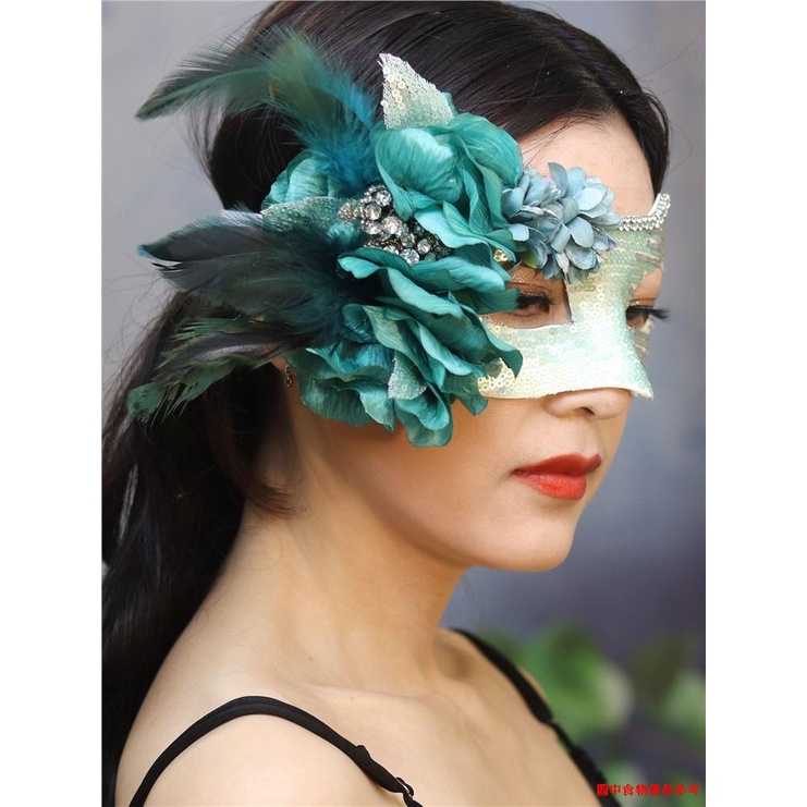 Hàng Mới Về❏Mặt Nạ Lông Vũ Đính Kim Sa Màu Xanh Lá Cây Gợi Cảm Làm Phụ Kiện Chụp Ảnh Cho Bữa Tiệc Hóa Trang