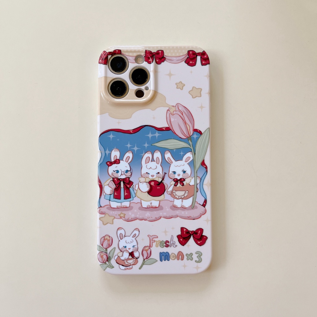 Ốp Điện Thoại Cứng Chống Sốc Hình Hoa Tulip Và Thỏ Dễ Thương Cho iPhone 14 / 13 / 12 / 11 / X / 8 / 7P