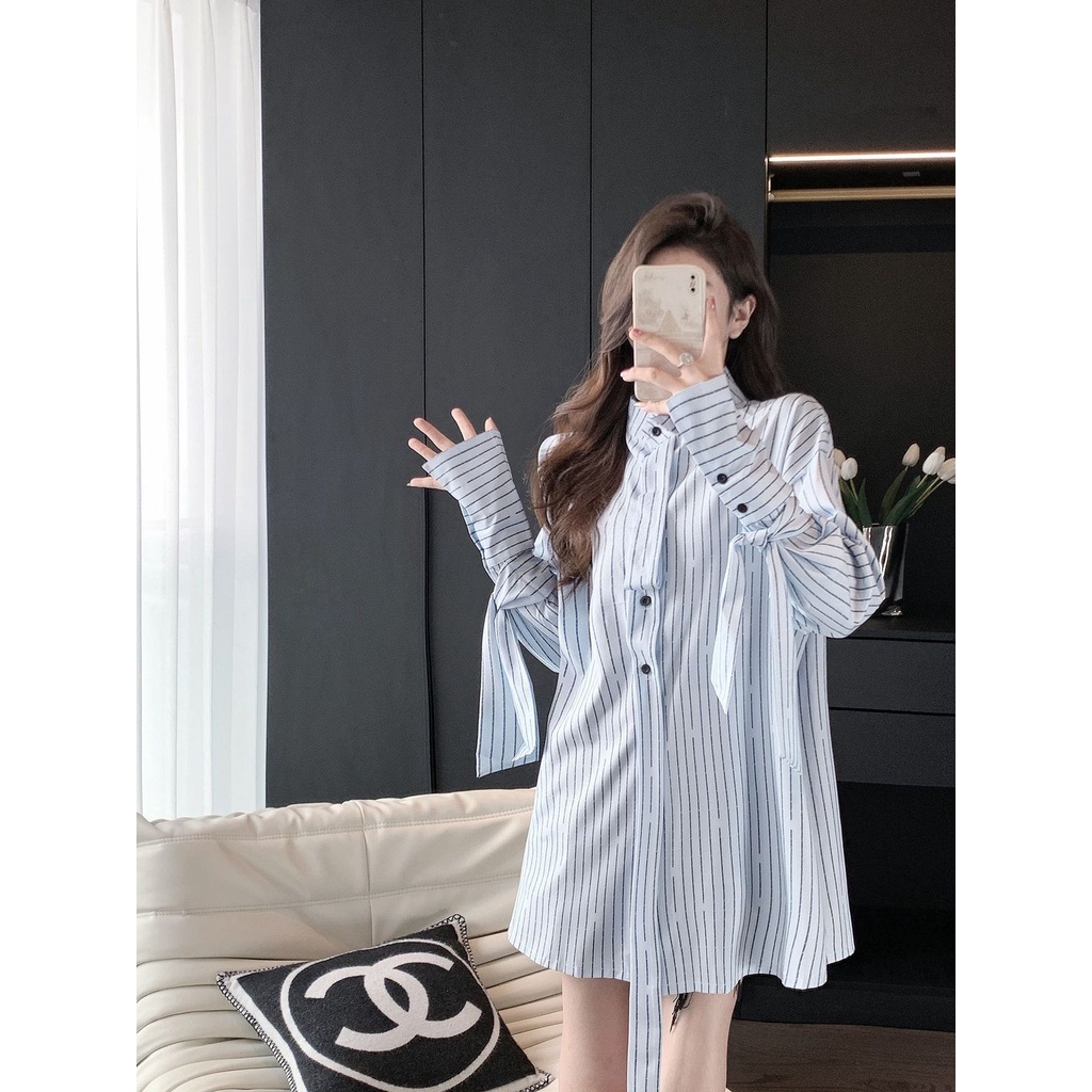 Áo Sơ Mi Tay Dài Dáng Rộng Họa Tiết Kẻ Sọc Thời Trang Mùa Xuân 2023 Mới Cho Nữ