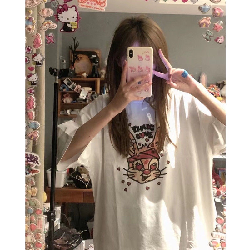 Áo Thun Nữ Tay Ngắn Dáng Rộng Phong Cách Retro