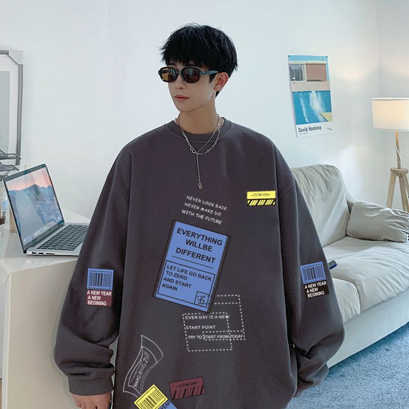 Áo Thun Sweater Dáng Rộng In Họa Tiết Kiểu Retro Mỹ Thời Trang Xuân Thu Cá Tính