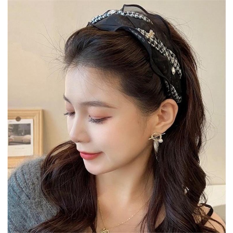 Băng Đô Cài Tóc Bằng Rơm Phối Lưới Họa Tiết Đầu Lâu Phong Cách retro