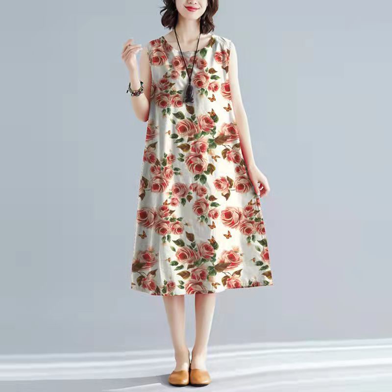 Đầm Không Tay Dáng Xòe Rộng In Họa Tiết Dân Tộc Thời Trang Mùa Hè 2023 Cho Nữ Trung Niên SVQ0 2023