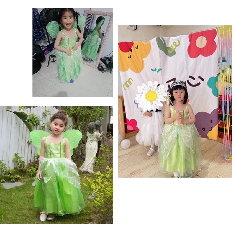 Đầm Công Chúa Tinkerbell Có Cánh Hóa Trang Halloween / Giáng Sinh / Tiệc Sinh Nhật Toàn Diện Cho Bé Gái