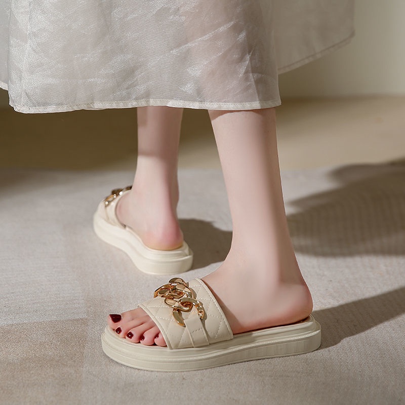 Dép Sandal Đế Bằng Quai Dây Xích Dễ Phối Đồ Thời Trang Mùa Hè