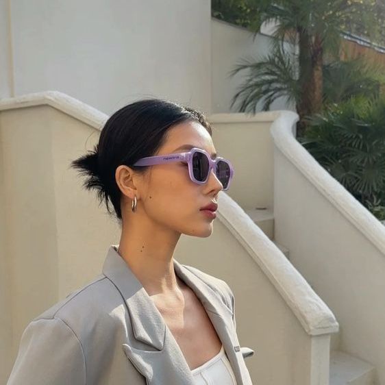 Kính Mát Tím Chống Tia UV400 Gọng Dày Phong Cách retro Nhật Bản