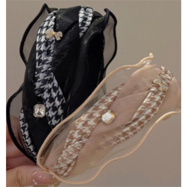 Băng Đô Cài Tóc Bằng Rơm Phối Lưới Họa Tiết Đầu Lâu Phong Cách retro