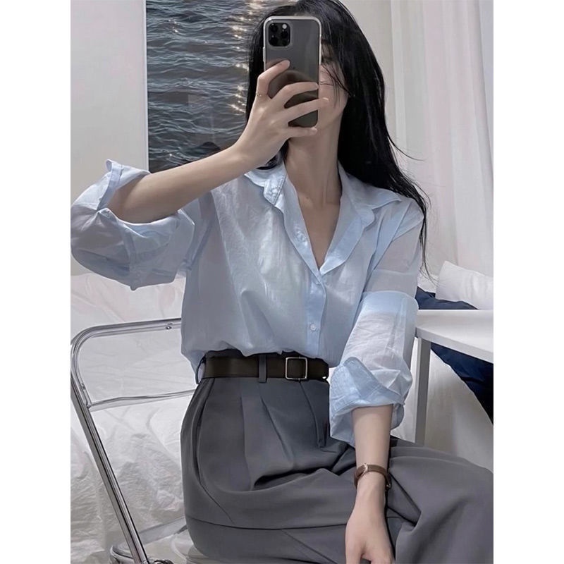 Salt Bộ Áo Sơ Mi Xám Dáng Ôm + Quần Dài Thẳng Thời Trang Xuân Thu 2023 Cao Cấp Dành Cho Nữ 4.8