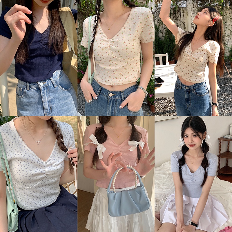 Áo Ren Hoa Cổ Chữ v Thời Trang Mùa Hè Dành Cho Nữ 61542