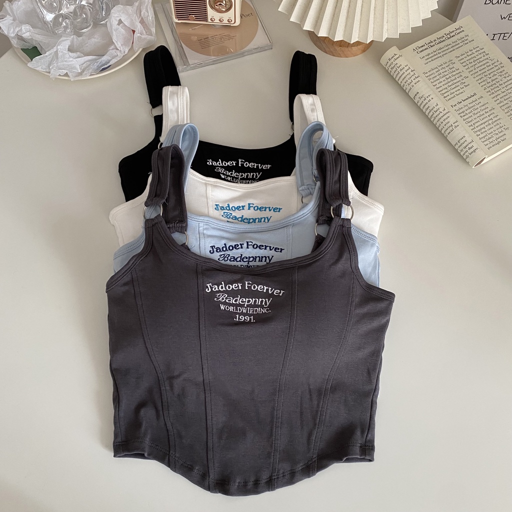 Áo Hai Dây Mùa Hè Dáng Ngắn Có Đệm Ngực Phong Cách Mỹ Cho Nữ one