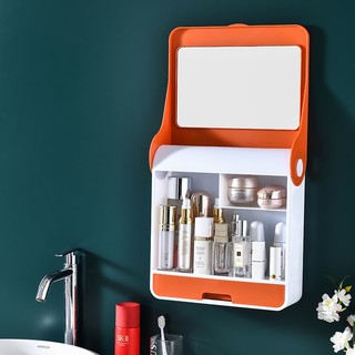 Hộp lưu trữ mỹ phẩm wall-mounted cosmetic rack wall-mounted storage rack wall-mounted punched tape-free mirror dresser desktop / wall shelf wall mounted cosmetic dressing table
