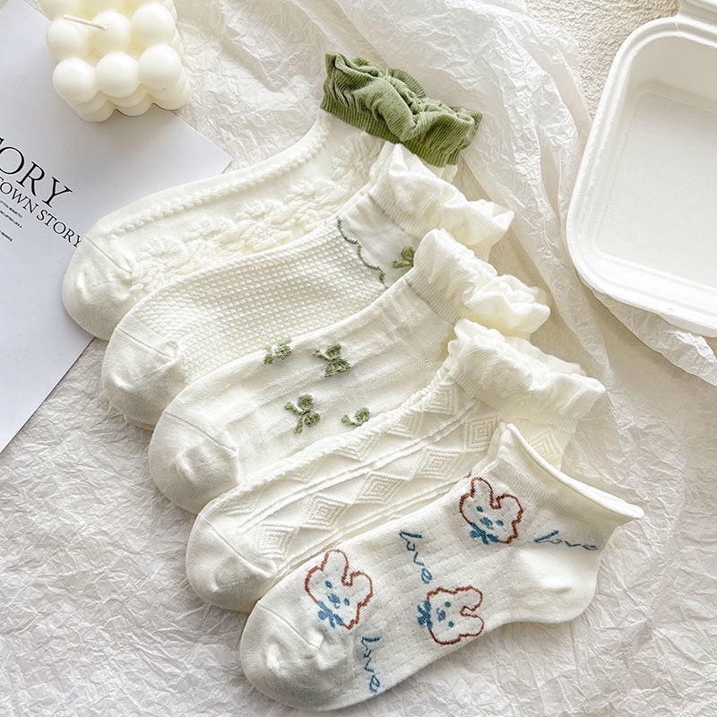 Vớ Cổ Thấp Phối Ren Mỏng Màu Trắng Dễ Thương Phong Cách Nhật Bản Thời Trang Mùa Hè Cho Học Sinh