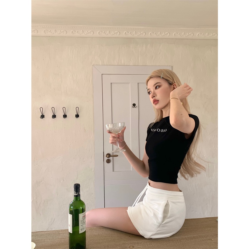 Set Áo Thun Ngắn Tay In Chữ + Chân Váy Chữ A Lưng Cao Thời Trang