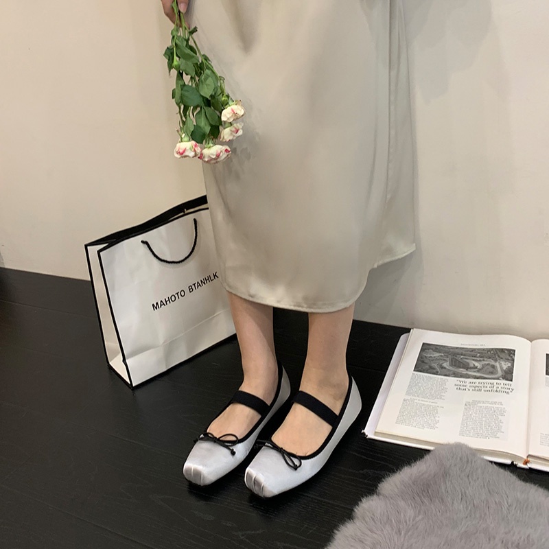 Giày Múa Ba Lê Đế Phẳng Quai Dây Satin Phong Cách Retro Mùa Hè Mới 2023 Dành Cho Bạn Nữ