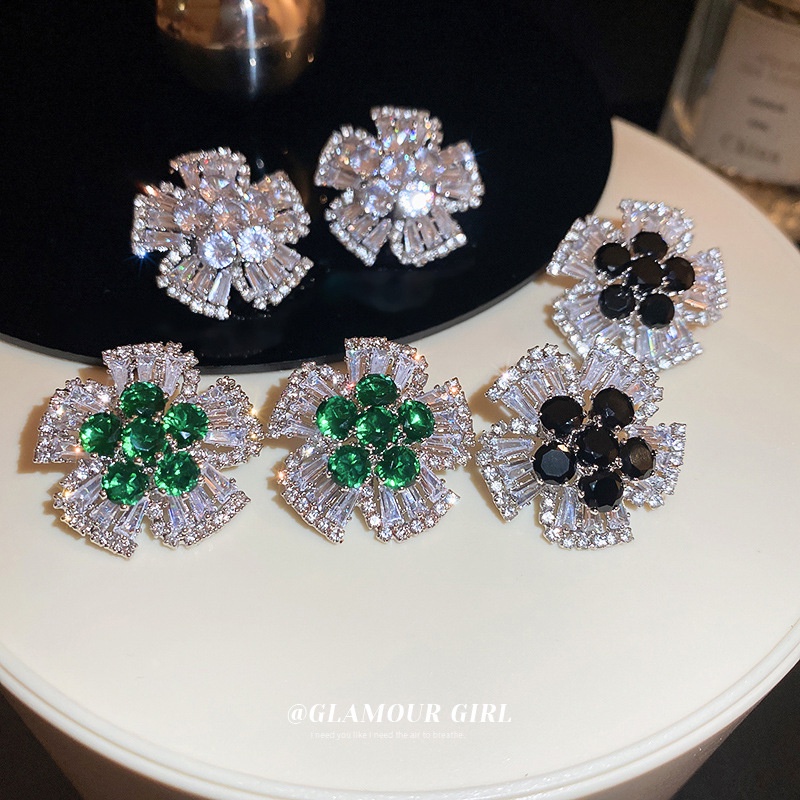 Bông Tai Mạ Bạc Hình Hoa Đính Đá Zircon Phong Cách Âu Mỹ Độc Đáo Thời Trang