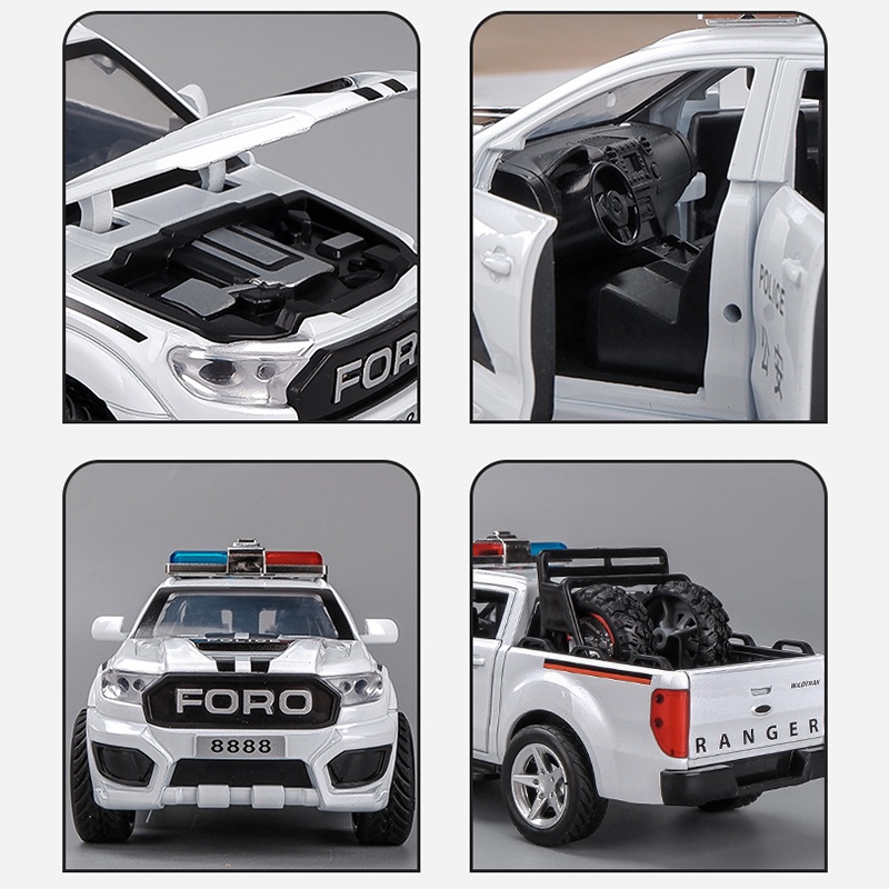 Mô Hình Xe Cảnh Sát Ford Raptor F350 Tỉ Lệ 1 / 32 Bằng Hợp Kim Kẽm Có Đèn Và Âm Thanh