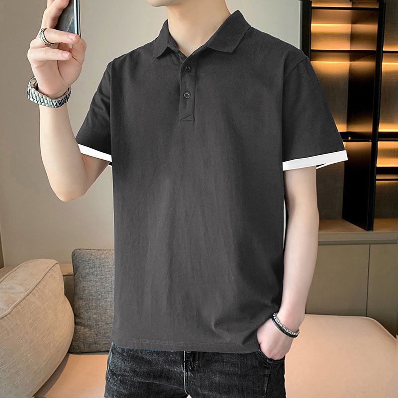 Áo polo Tay Ngắn Dáng Rộng Màu Trơn Phong Cách Hàn Quốc Thời Trang Mùa Hè Mới Cho Nam