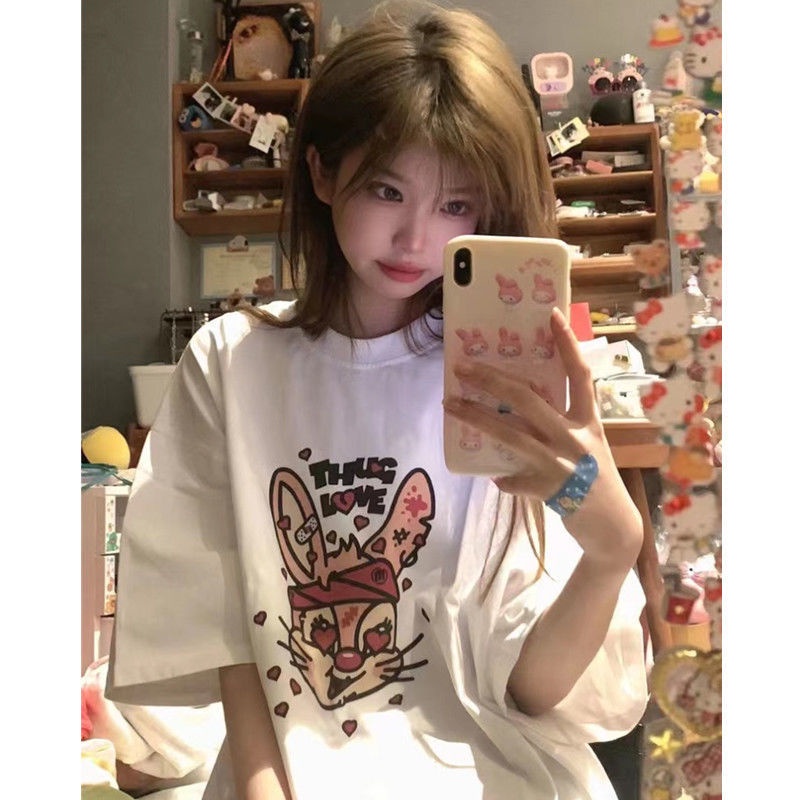 Áo Thun Nữ Tay Ngắn Dáng Rộng Phong Cách Retro