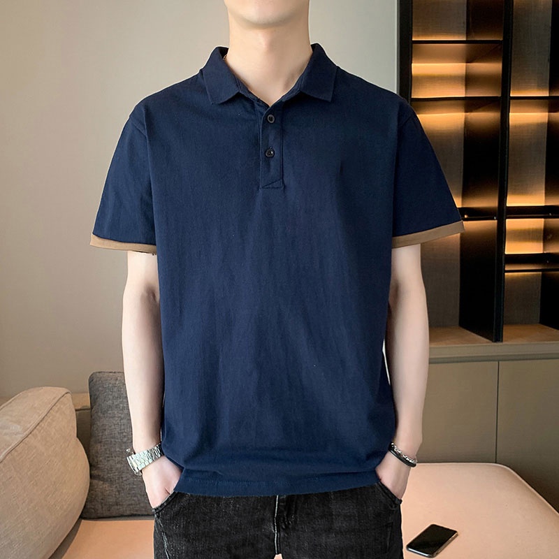 Áo polo Tay Ngắn Dáng Rộng Màu Trơn Phong Cách Hàn Quốc Thời Trang Mùa Hè Mới Cho Nam