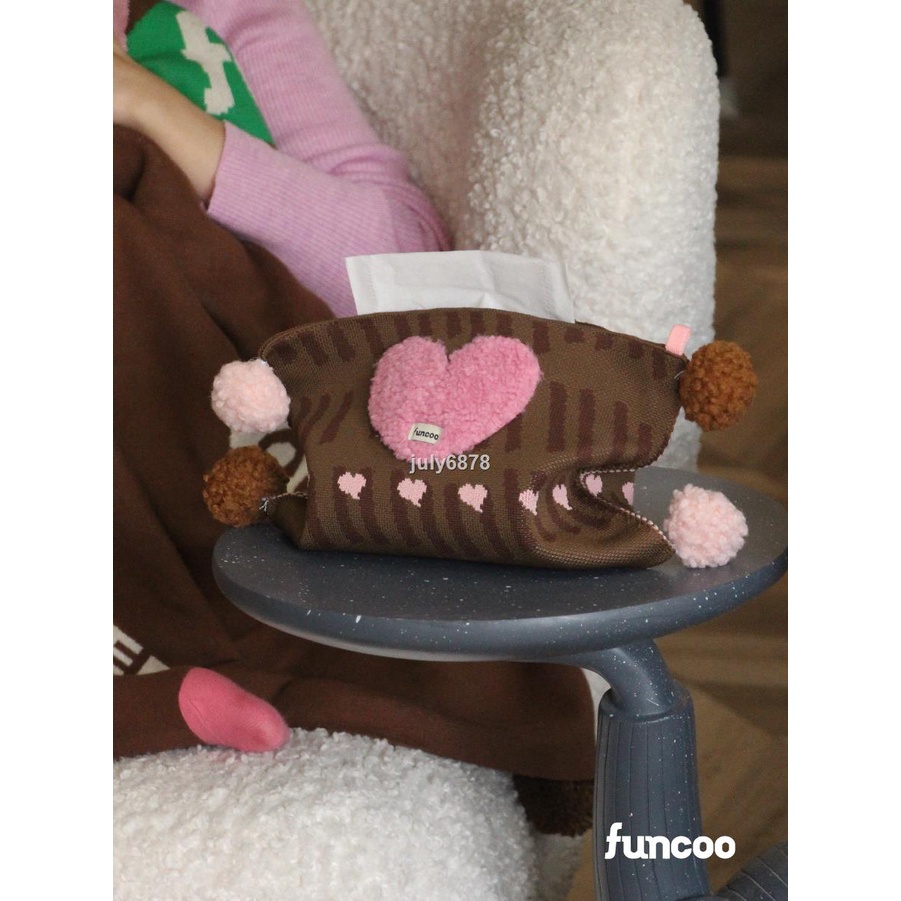Funcoo Túi Đựng Khăn Giấy Đan Len Lông Cừu Ấm Áp Thiết Kế Tình Yêu Treo Xe Hơi Phòng Ngủ