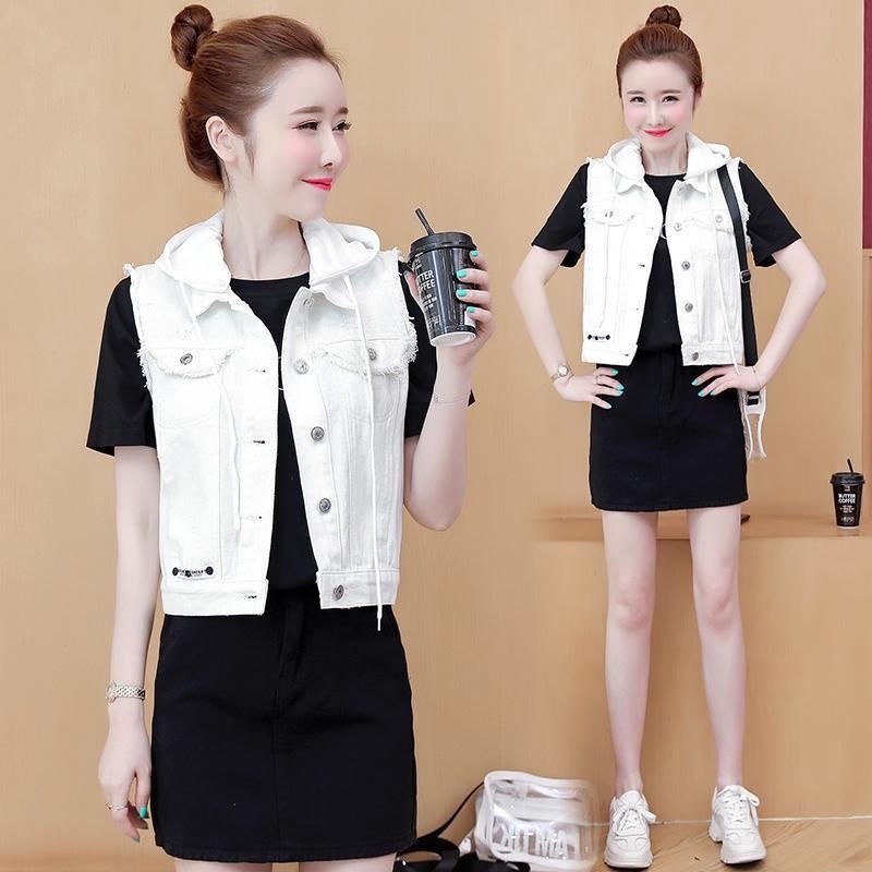 Áo Khoác Denim Sát Nách Có Nón Phong Cách Phương Tây Thời Trang Mùa Hè Kiểu Mới Kích Thước Lớn Dễ Phối Đồ Phong Cách Phương Tây Cho Nữ