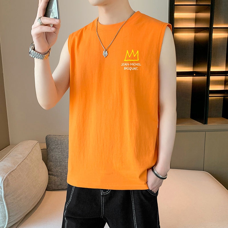 Áo Thun Ba Lỗ 100% Cotton Mỏng Cổ Tròn Dáng Rộng In Hình Cá Tính Thời Trang Mùa Hè Hàng Mới Dành Cho Bạn Nam