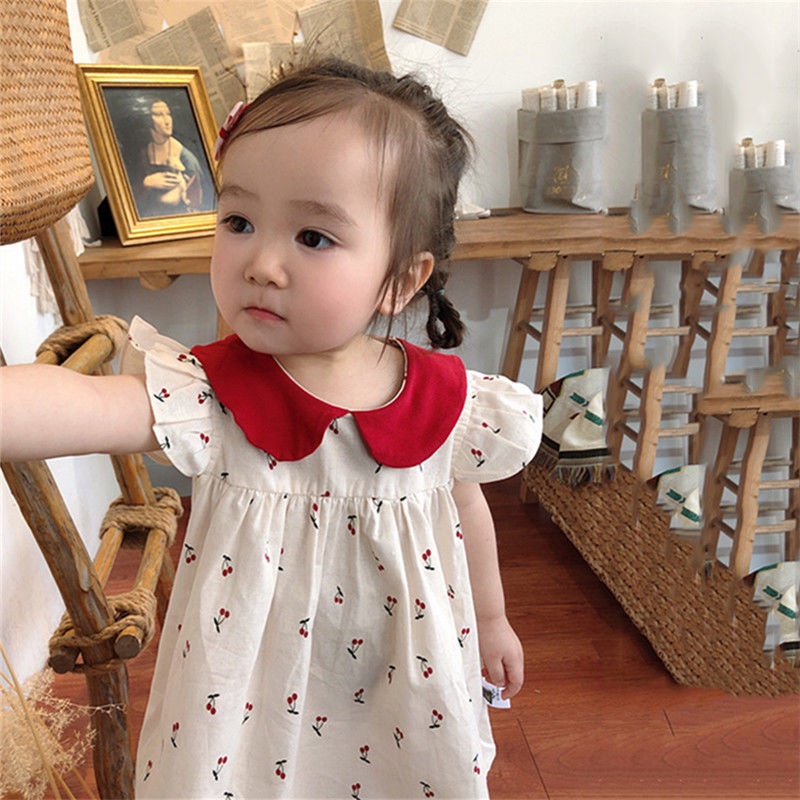 Đầm Hoa Cổ Búp Bê Chất Liệu Cotton Thời Trang Mùa Hè Dành Cho Bé Gái