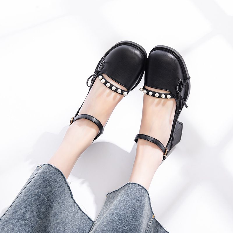 Sandal Nữ Bít Mũi Đính Nơ Cao Gót 3 Phân