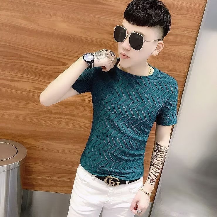 Mùa Hè 2023 Băng Lụa Nửa Tay Áo Thun Nam M-3XL Skinny Cổ Tròn Mỏng Áo Thun Nam Phù Hợp Với Màu Trơn