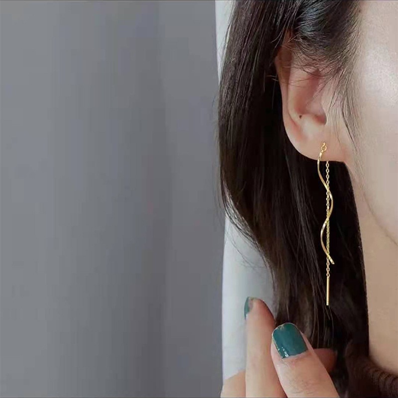0166| Bông Tai Mạ Vàng 18k Hình Gợn Sóng Bằng Thép Không Gỉ Không Gây Dị Ứng Thời Trang Cho Nữ