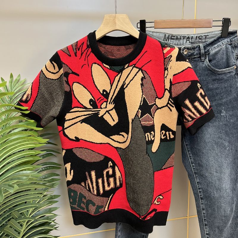 Premium Product STUDIO✨ Áo Sweater Dệt Kim Tay Ngắn Cổ Tròn In Hoạt Hình Thời Trang Thu Đông 2023 Cho Nam
