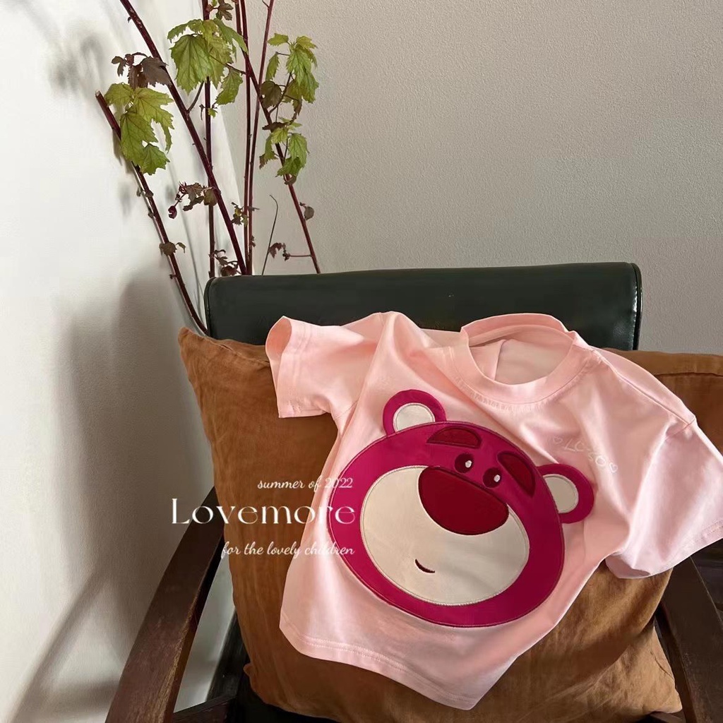 Áo Thun Cộc Tay In Hình Gấu Và Dâu Hoạt Hình Cho Bé Gái-AA0063