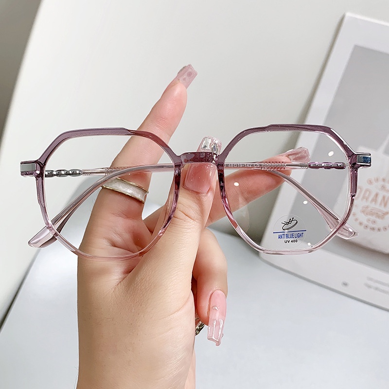 TR90 mắt kính chống ánh sáng xanh đa giác màu đỏ mới dành cho nam và nữ Xiaohongshu thời trang phiên bản Hàn Quốc của kh