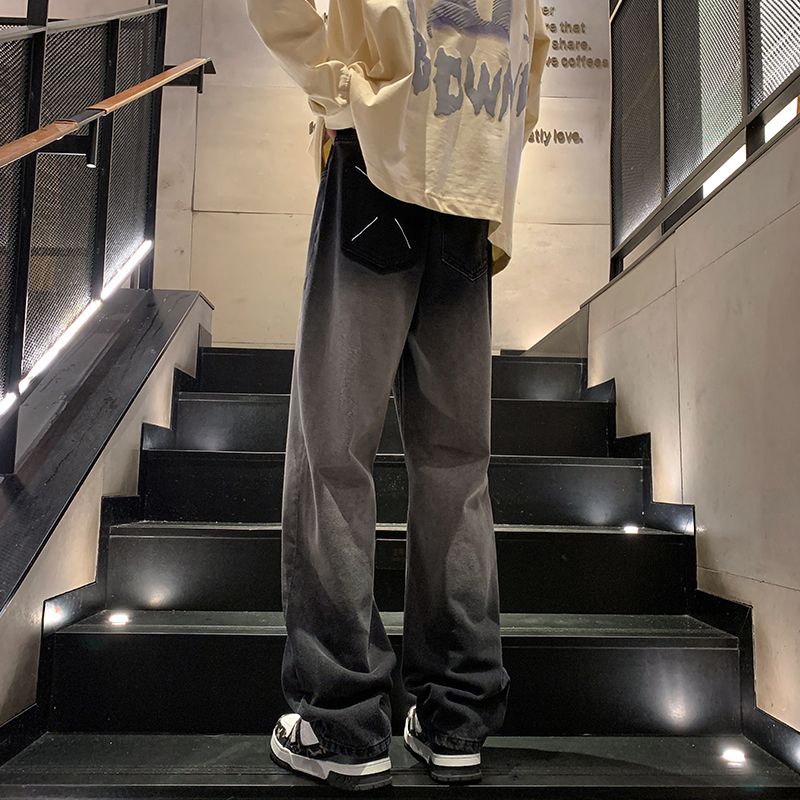 Quần Jean Nhuộm Đen Ống Rộng Phong Cách Retro Mỹ Cá Tính Cho Nam