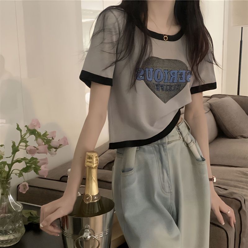 Aès áo thun nữ croptop áo phông áo cổ tim áo crt áo Thun Croptop Kiểu Hàn thoải mái bông Mẫu mới nămc TXS16Z23041305