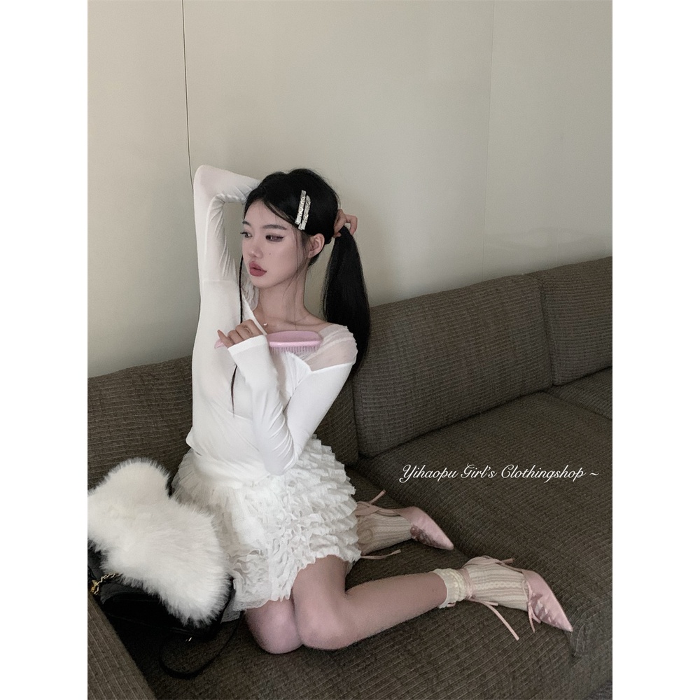 【COLORBLLIND】Áo Kiểu Phối Ren Dáng Ôm Phong Cách Thời Trang Pháp Dành Cho Nữ