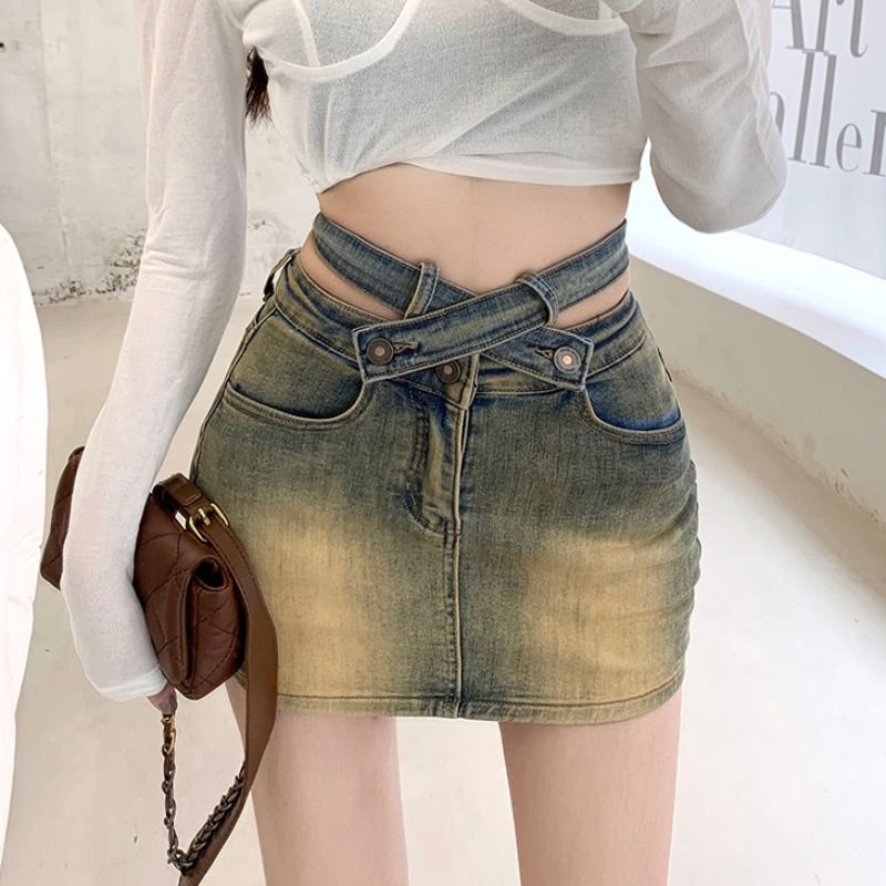 Chân Váy Denim Chữ a Lưng Cao Phong Cách Retro Thời Trang Xuân Thu Dành Cho Nữ