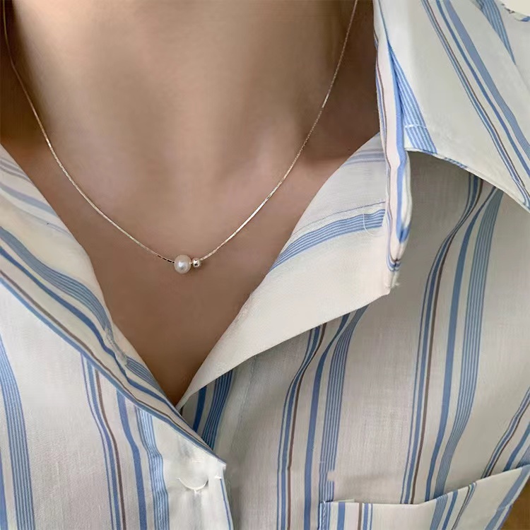 Dây Chuyền Bạc Sterling Đính Ngọc Trai Phong Cách Tối Giản Sang Trọng Thời Trang Mùa Hè