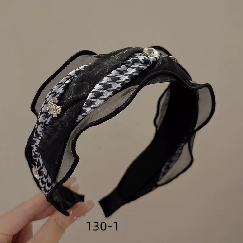 Băng Đô Cài Tóc Bằng Rơm Phối Lưới Họa Tiết Đầu Lâu Phong Cách retro