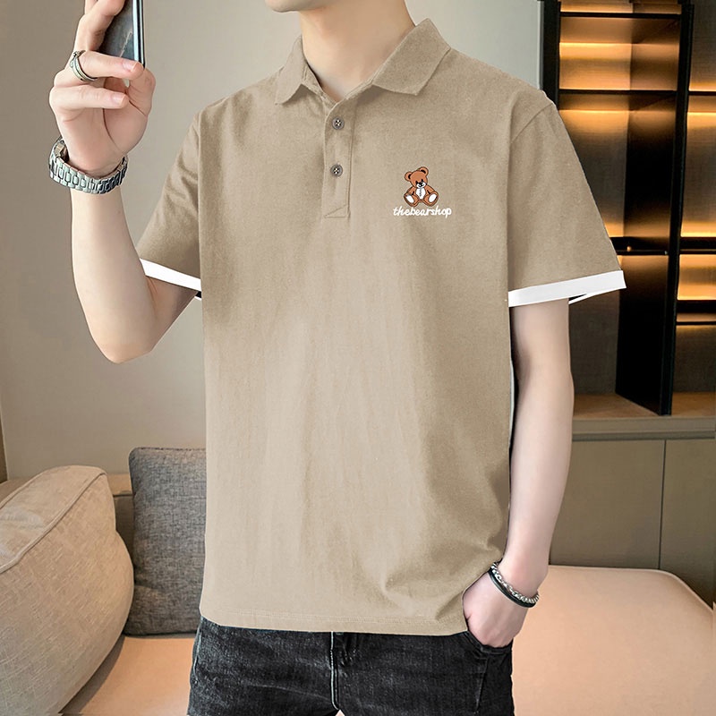Áo polo Ngắn Tay In Hình Gấu Đơn Giản Thời Trang Mùa Hè Hàng Mới Dành Cho Bạn Nam