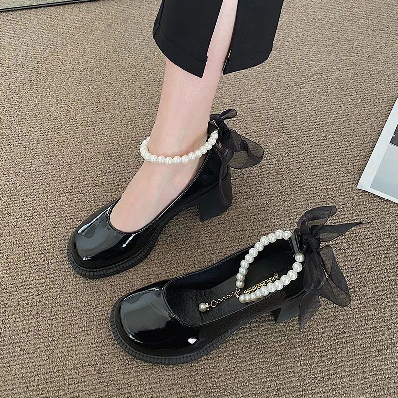 Giày cao gót Mary Jane gót thô